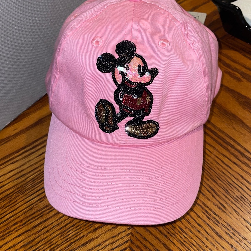 Disney Parks Youth Pink Cap Mickey Mouse Sequined Embroidered